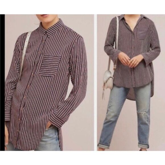Anthropologie Maeve Adelaide Poplin Stripe Shirt size S - Picture 8 of 8